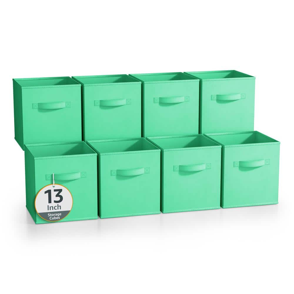 Storage Cubes with Handles, Green 13 in. x 13 in. H Fabric Decorative Baske