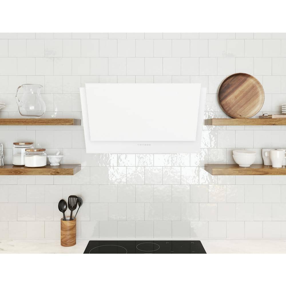 Matte White Convertible Wall Mounted Range Hood with Charcoal Filter
