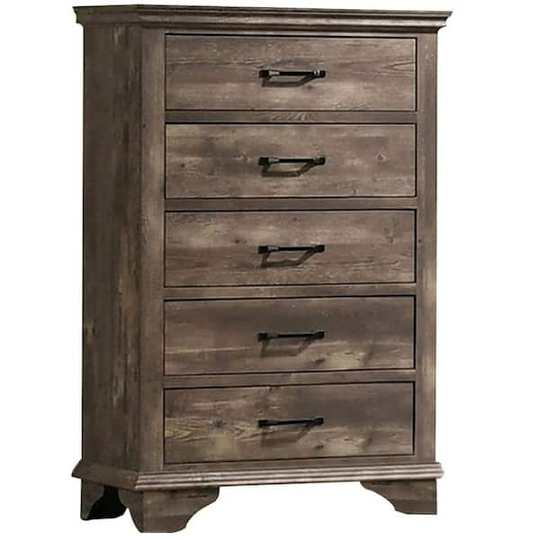 Benjara 16.38 In. Gray 5-Drawer Wooden Tall Dresser Chest Of Drawers ...