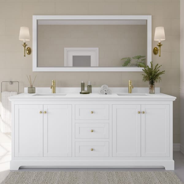 Avery 80 in. W x 22 in. D x 35 in. H Double Bath Vanity in White with White Quartz Top