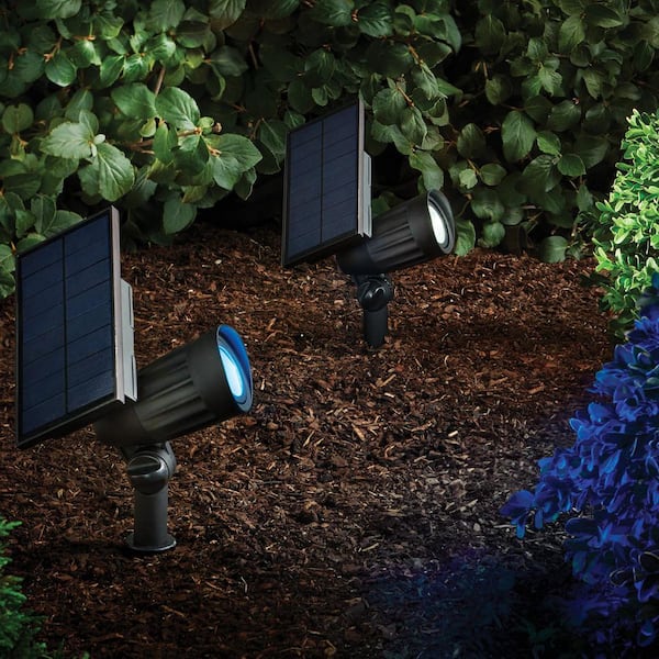 Hampton Bay 80 Lumens Color Changing Black Integrated LED Outdoor Solar Spotlight with Adjustable Beam; Weather/Rust Resistant 93628