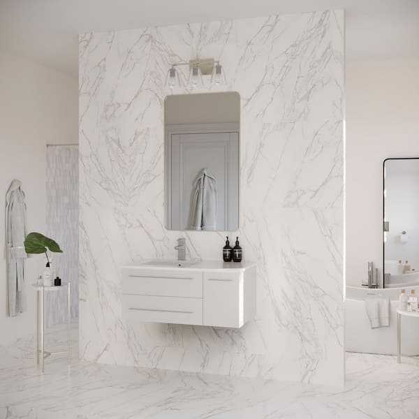 Lucera 36 in. Single Sink Wall Mount White Bath Vanity with White Quartz Top and Undermount Sink - Left Version