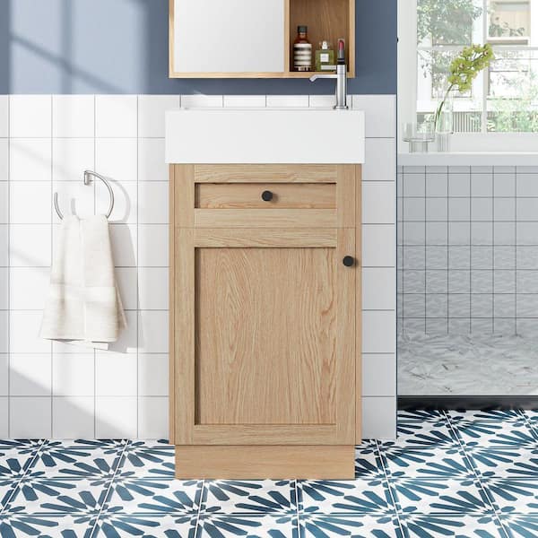 18.5 in. Freestanding Wood Bath Vanity with White Resin Top, Adjustable Shelve Door Bathroom Storage Cabinet Unassembled