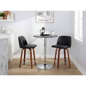 Toriano 24.25 in. Black Faux Leather, Walnut Wood and Chrome Metal Fixed-Height Counter Stool (Set of 2)