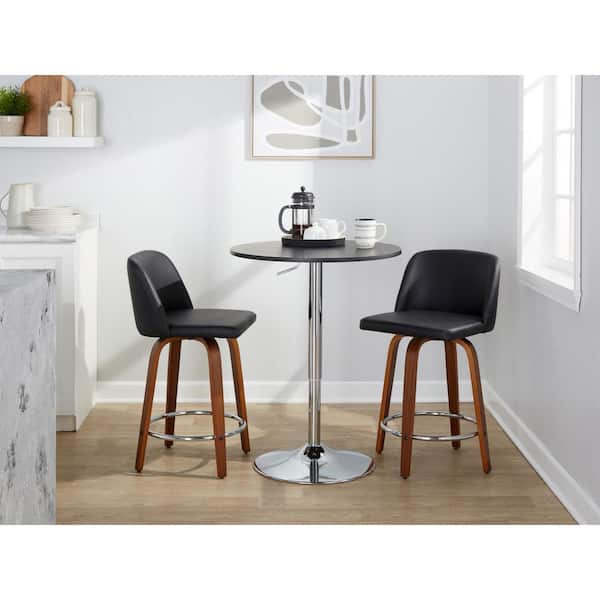 Lumisource Toriano 24.25 in. Black Faux Leather, Walnut Wood and Chrome Metal Fixed-Height Counter Stool (Set of 2)
