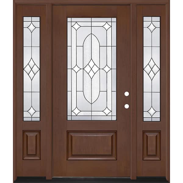 Regency 68 in. x 80 in. 3/4L Axis Glass LHIS Chestnut Mahogany Fiberglass Prehung Front Door w/ 14 in.-3/4SLs 4-9/16