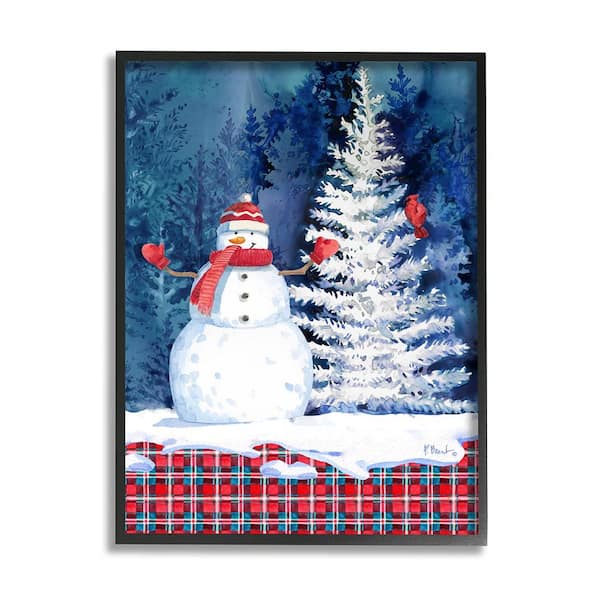 Stupell Industries Winter Snowman on Plaid by Paul Brent 1 Piece Framed Graphic Print Nature Poster Art Print 20 in. x 16 in.