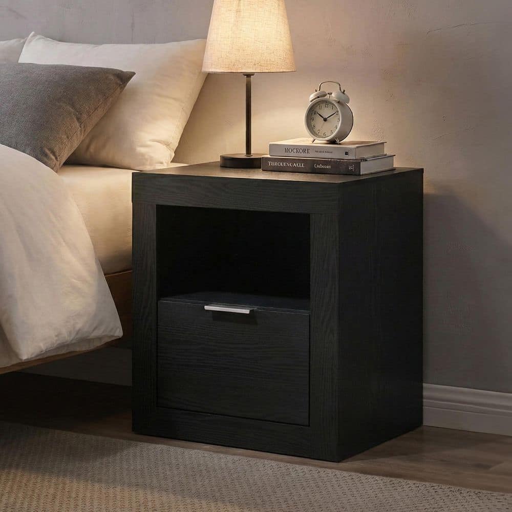 Davenly Black 1-Drawer 21.8 in. W Nightstand