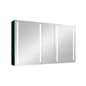 50 in. W x 30 in. H Large Rectangular Black LED Aluminum Surface Mount Medicine Cabinet with Mirror
