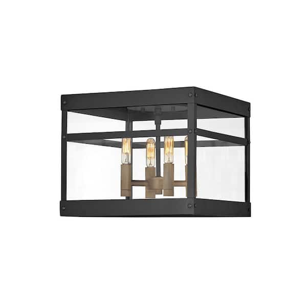 HINKLEY Porter 12 in. 4-Light Black Flush Mount