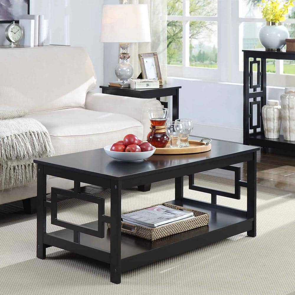 Symmetrical Asian-Inspired Black Wood Square Coffee Table