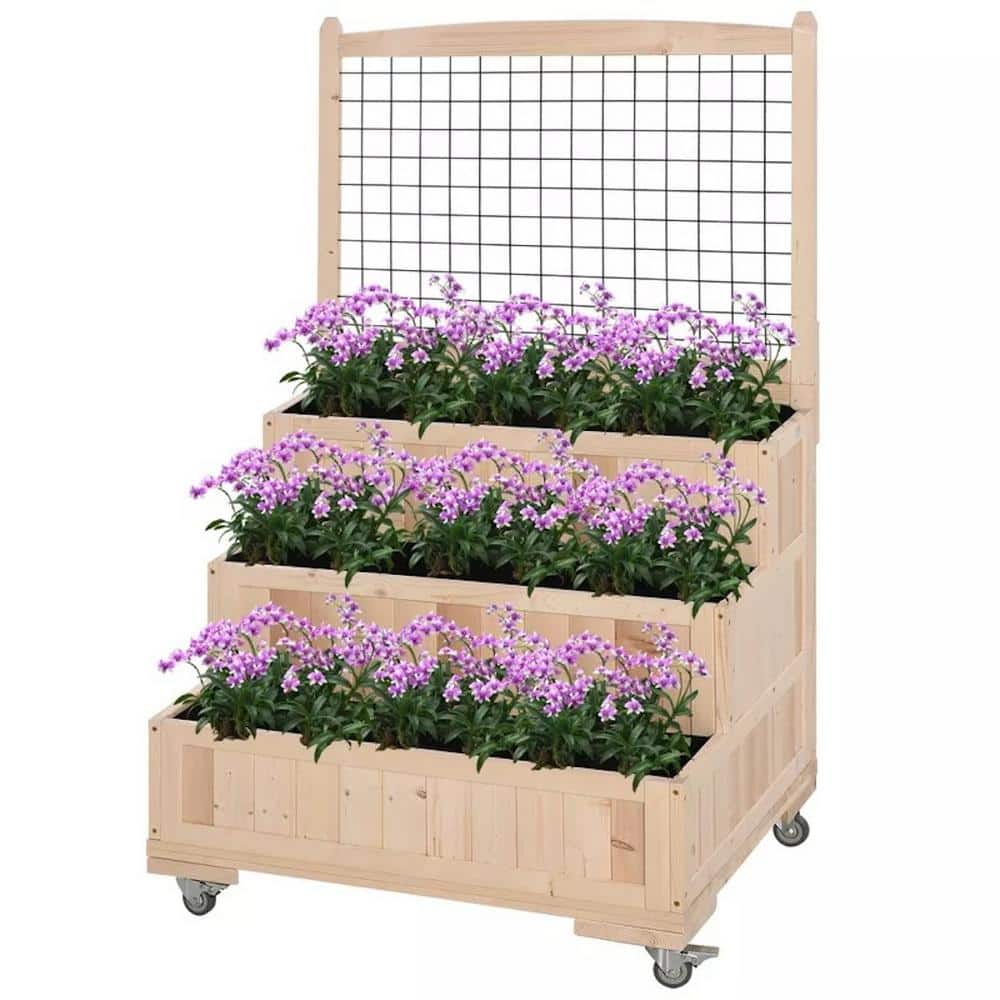31 in. x 24 in. x 53 in. Natural Wood Beige 3-Tiers Raised Garden Bed with 