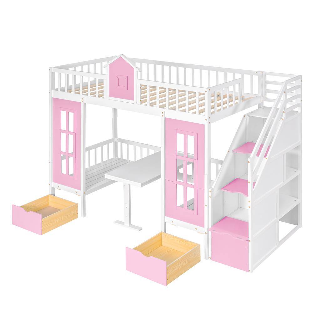 Harper & Bright Designs Pink Twin over Twin Bunk Bed with Changeable ...