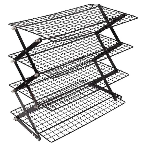 Black 4-Tier Collapsible Cooling Rack for Baking, Cookies, Cake, Roasting, Grilling, Drying - 16.81 X 9.72 inches