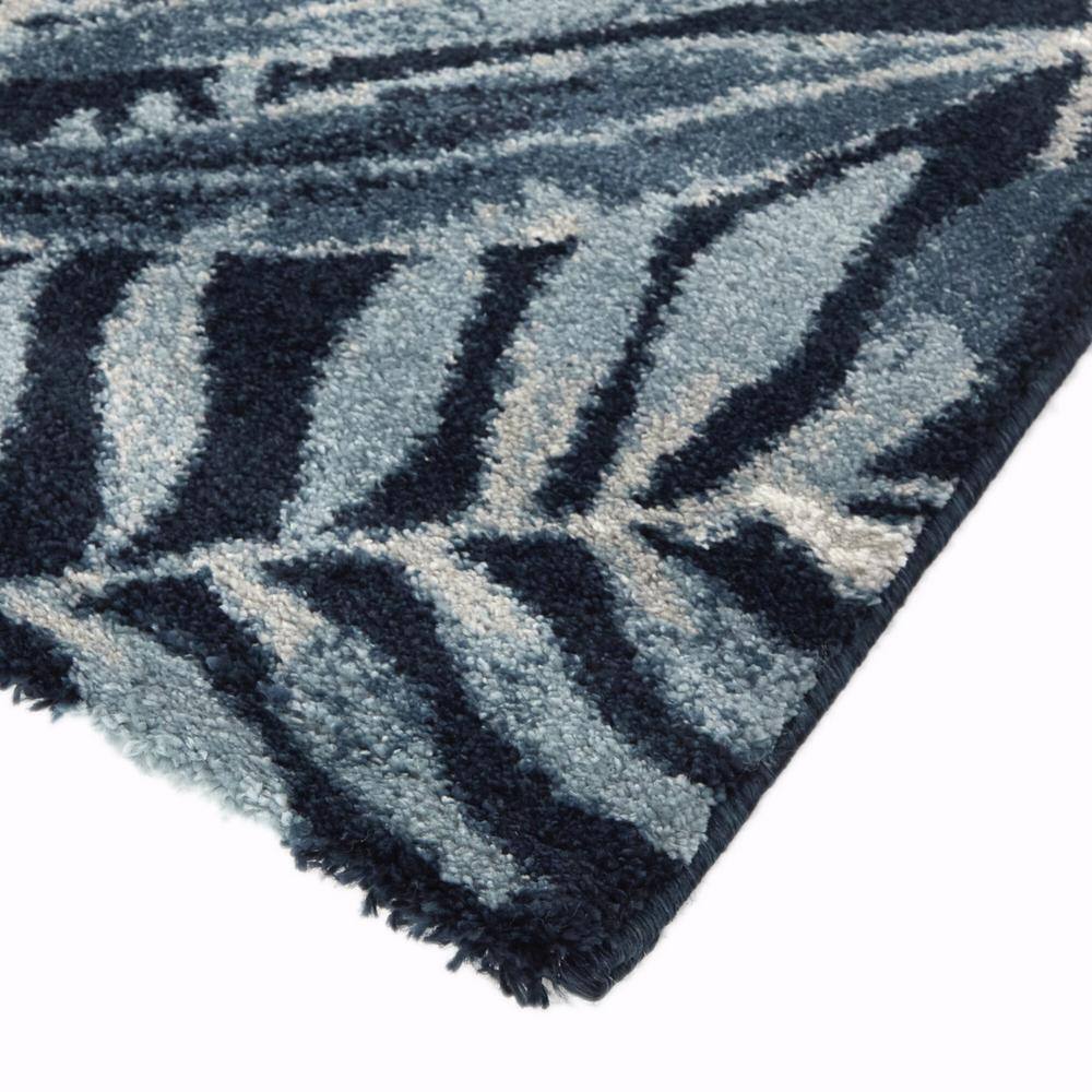 Navy and White Tropical High Pile Synthetic Area Rug