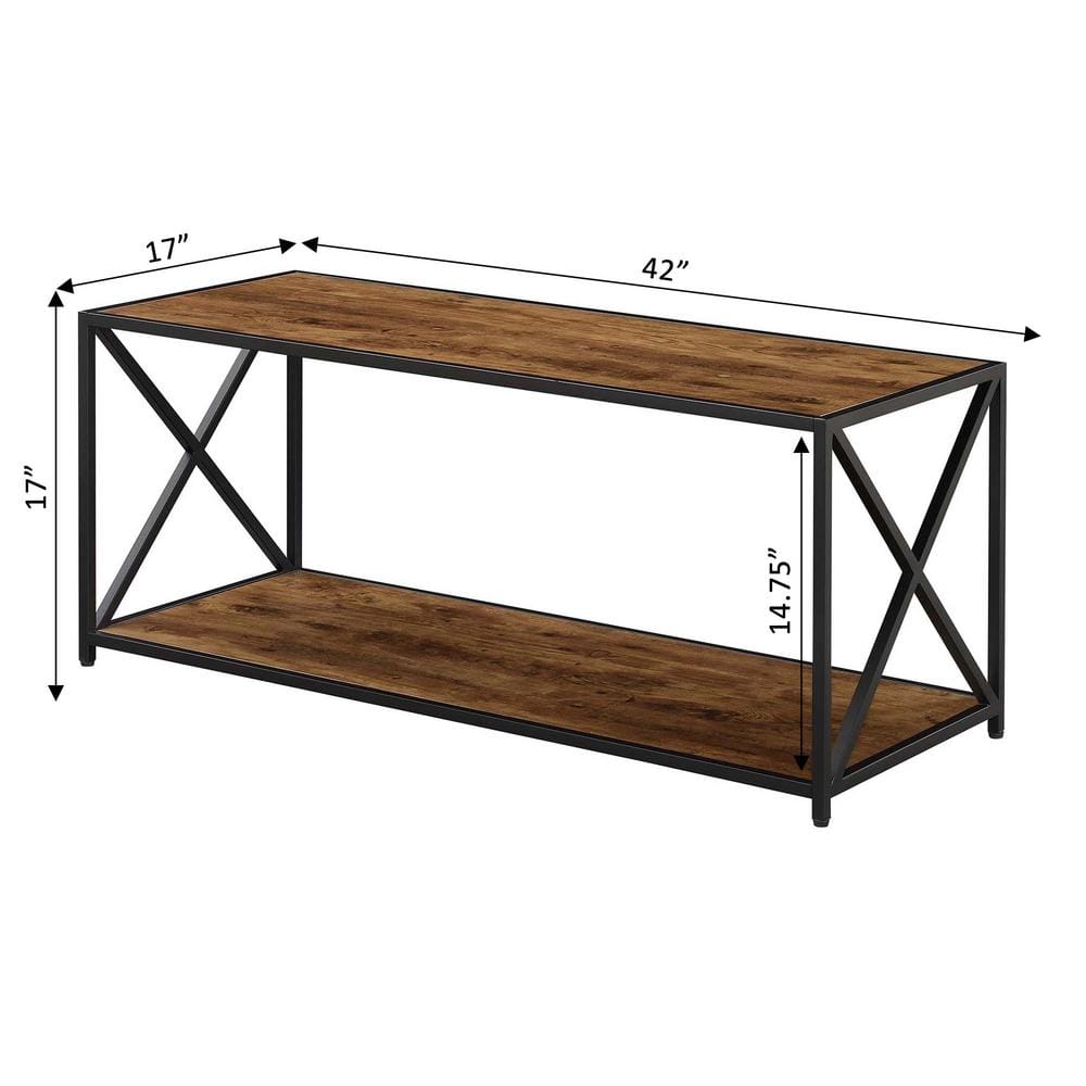 Barnwood & Black Contemporary Rectangular Coffee Table with Shelf