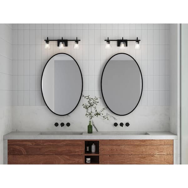 Progress Lighting Martenne 24 in. 3-Light Matte Black Vanity Light with Seeded Glass Shade