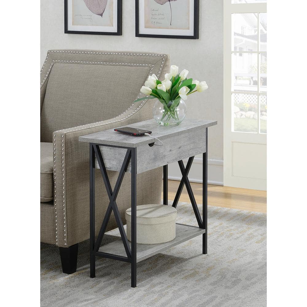 Tucson 24" Modern Wood & Metal End Table with Charging Station