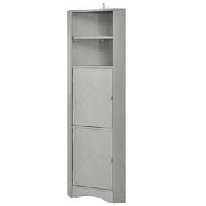14.96 in. W x 14.96 in. D x 61.02 in. H Gray Bathroom Corner Linen Cabinet with Doors and Adjustable Shelves