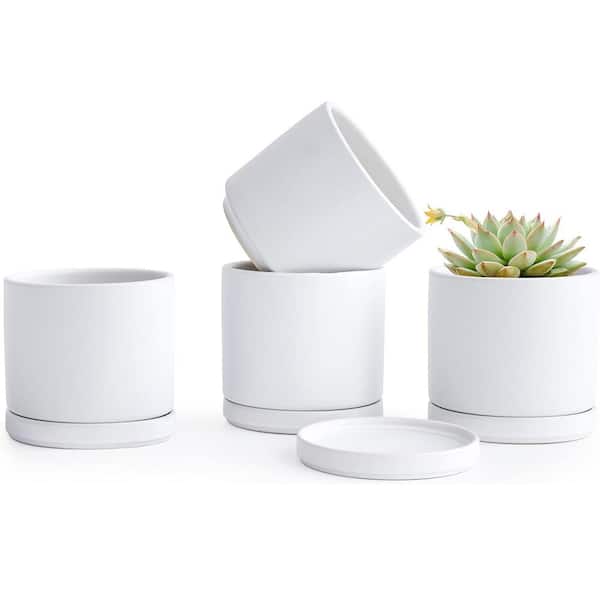 ITOPFOX Modern 4.6 in. L x 4.6 in. W x 4.5 in. H White Ceramic Round Indoor Planter (4-Pack)