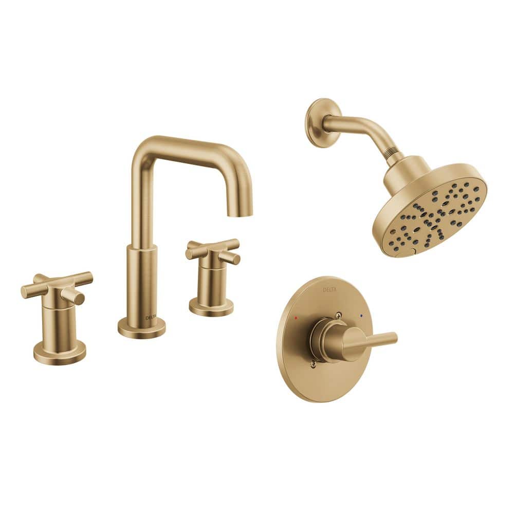 Delta Nicoli Gold 5-Spray Shower Faucet with 8 in. Widespread Double ...