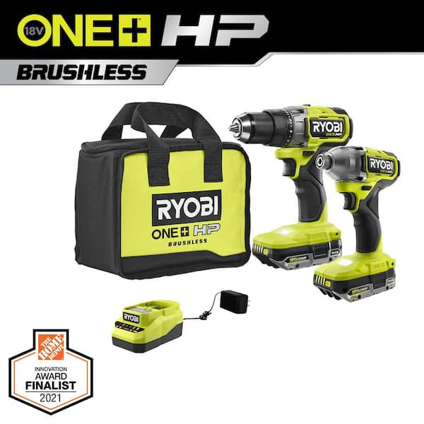 RYOBI ONE+ HP 18V Brushless Cordless 2-Tool Combo Kit w/(2) 2.0 Ah Batteries, Charger, Bag, and Hybrid LED Work Light