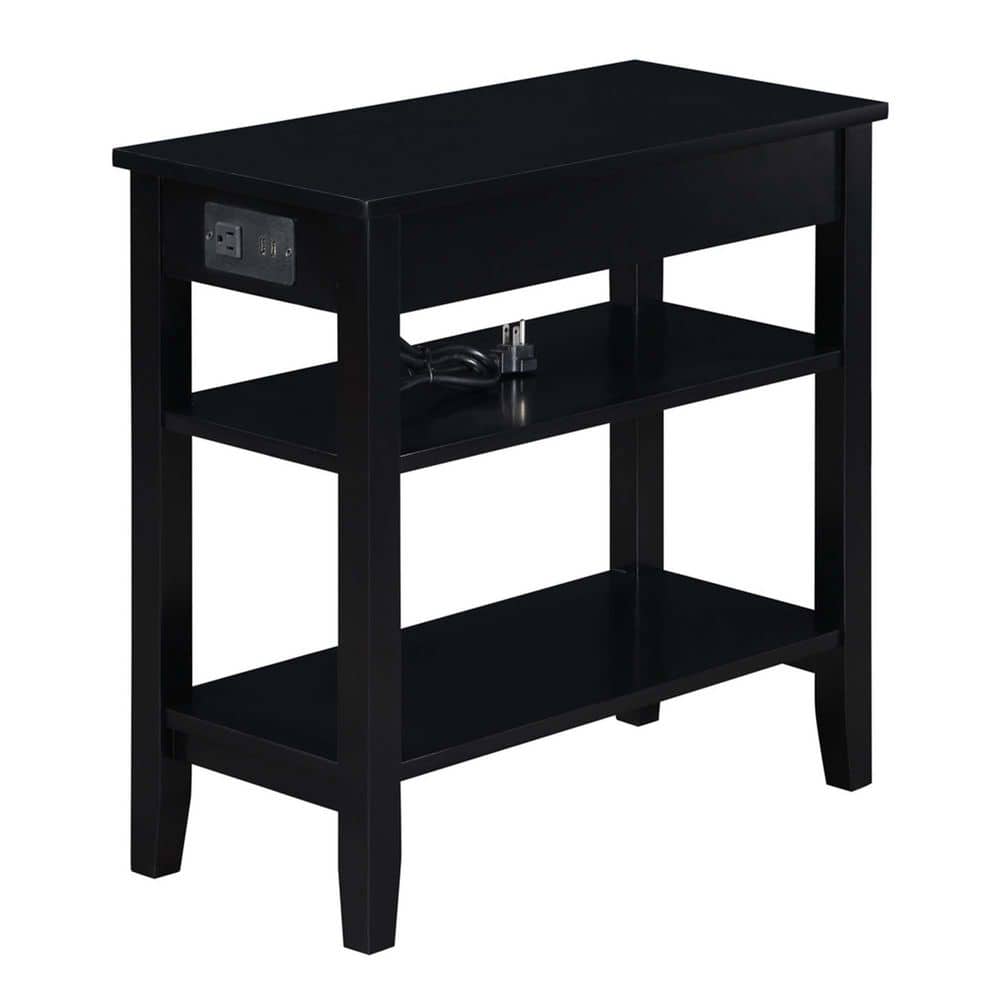 Black Wood and Metal Chairside End Table with Charging Station