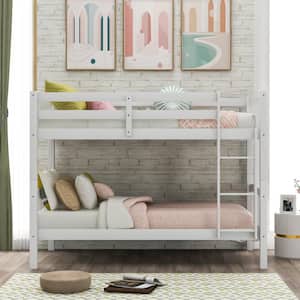 White Twin Over Twin Bunk Bed with Ladder