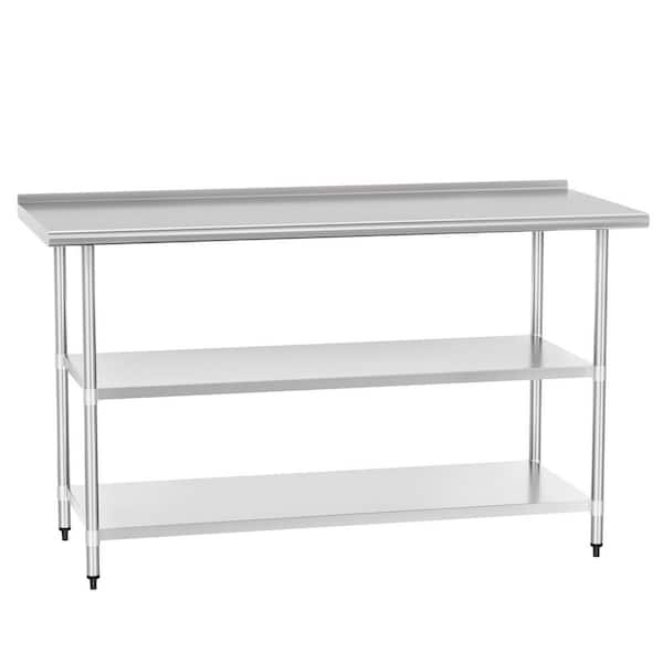 Stainless Steel Table 24 x 60 in. Metal Work Table with 2 Adjustable Undershelves and Backsplash for Commercial Kitchen