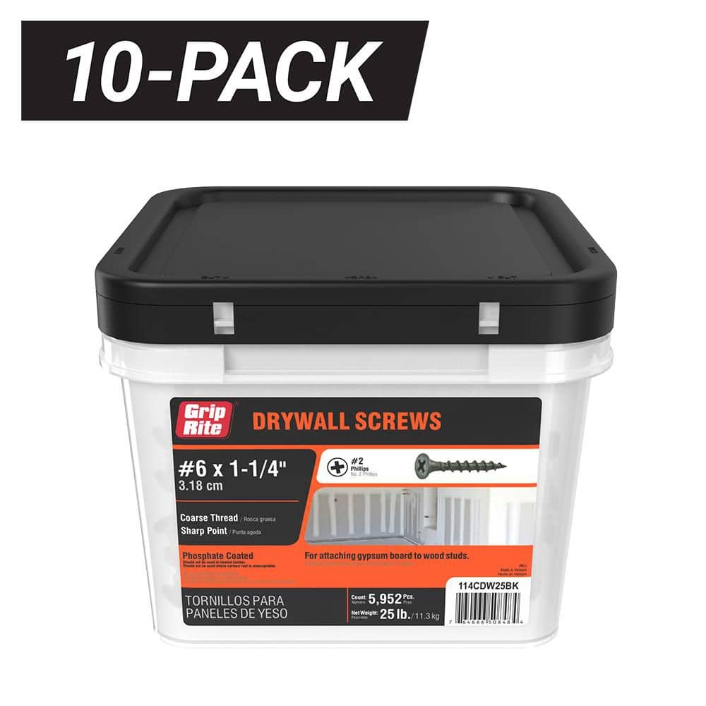 10-Pack 6 x 1-1/4 in. 2 Phillips Bugle Head Coarse Thread Sharp Point Drywall Screws (250 lbs./59,520-Piece) price history on PriceWatchPro