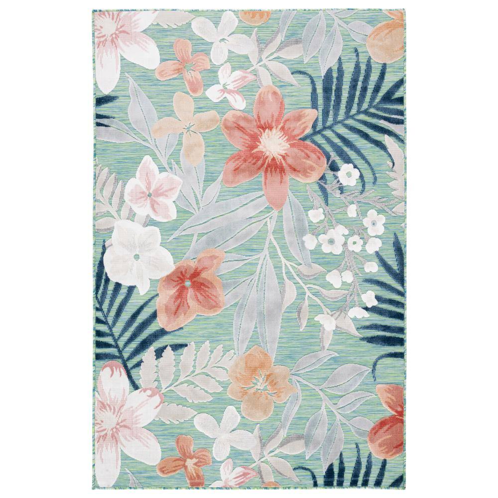 Green and Rust Floral Synthetic Round Washable Area Rug