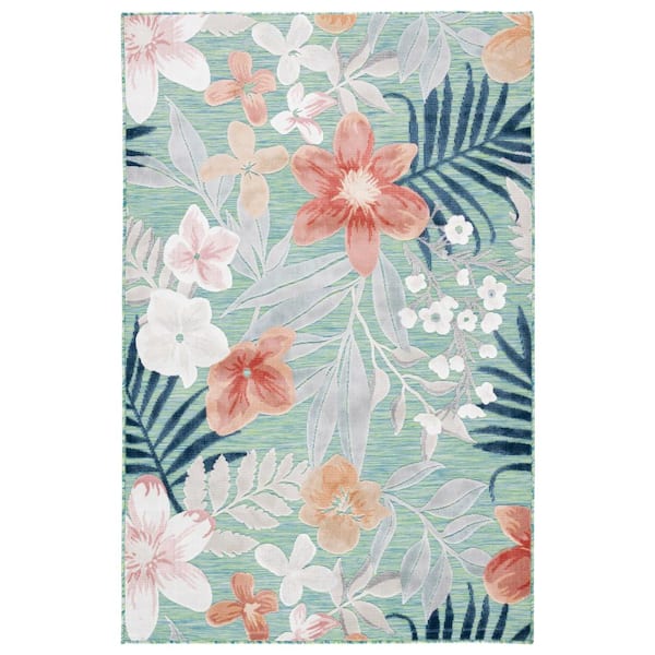SAFAVIEH Cabana Green/Rust Doormat 3 ft. x 5 ft. Multi-Floral Striped Indoor/Outdoor Area Rug