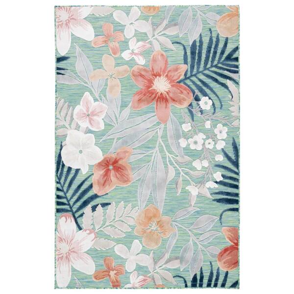 Cabana 6 ft. x 8 ft. Green/Rust Floral Area Rug