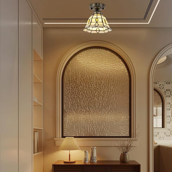 OUKANING 7.87 in. 1-Light Copper Vintage Semi-Flush Mount Ceiling