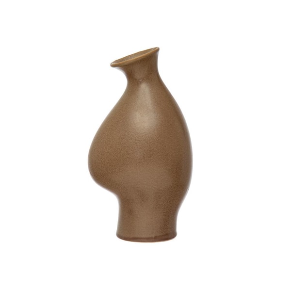 Storied Home Brown Stoneware Organic Shaped Vase in Speckled Reactive Glaze