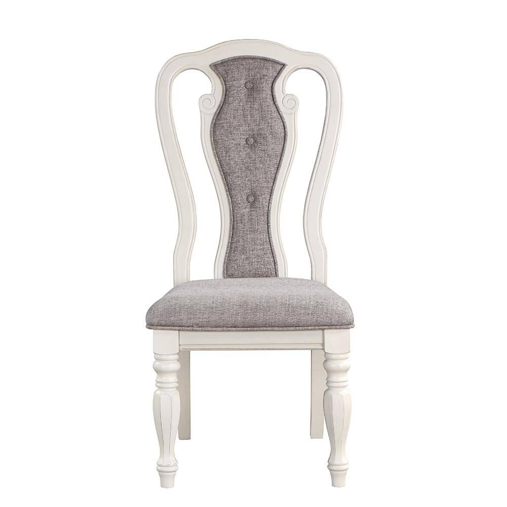 Florian Gray Fabric and Antique White Finish Slat Back Side Chair