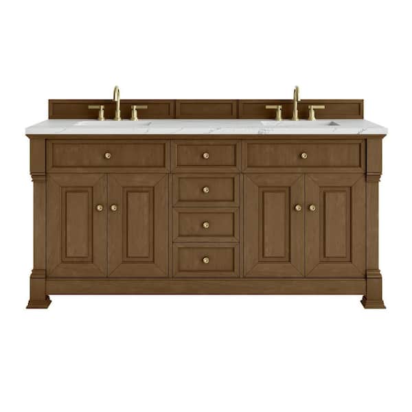 Brookfield 72.0 in. Double Bath Vanity in Honey Oak with Wireless Charging Ethereal Noctis Quartz Top