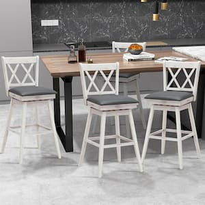 Set of 4 42.5 in. Barstools Swivel Bar Height Chairs with Rubber Wood Legs White