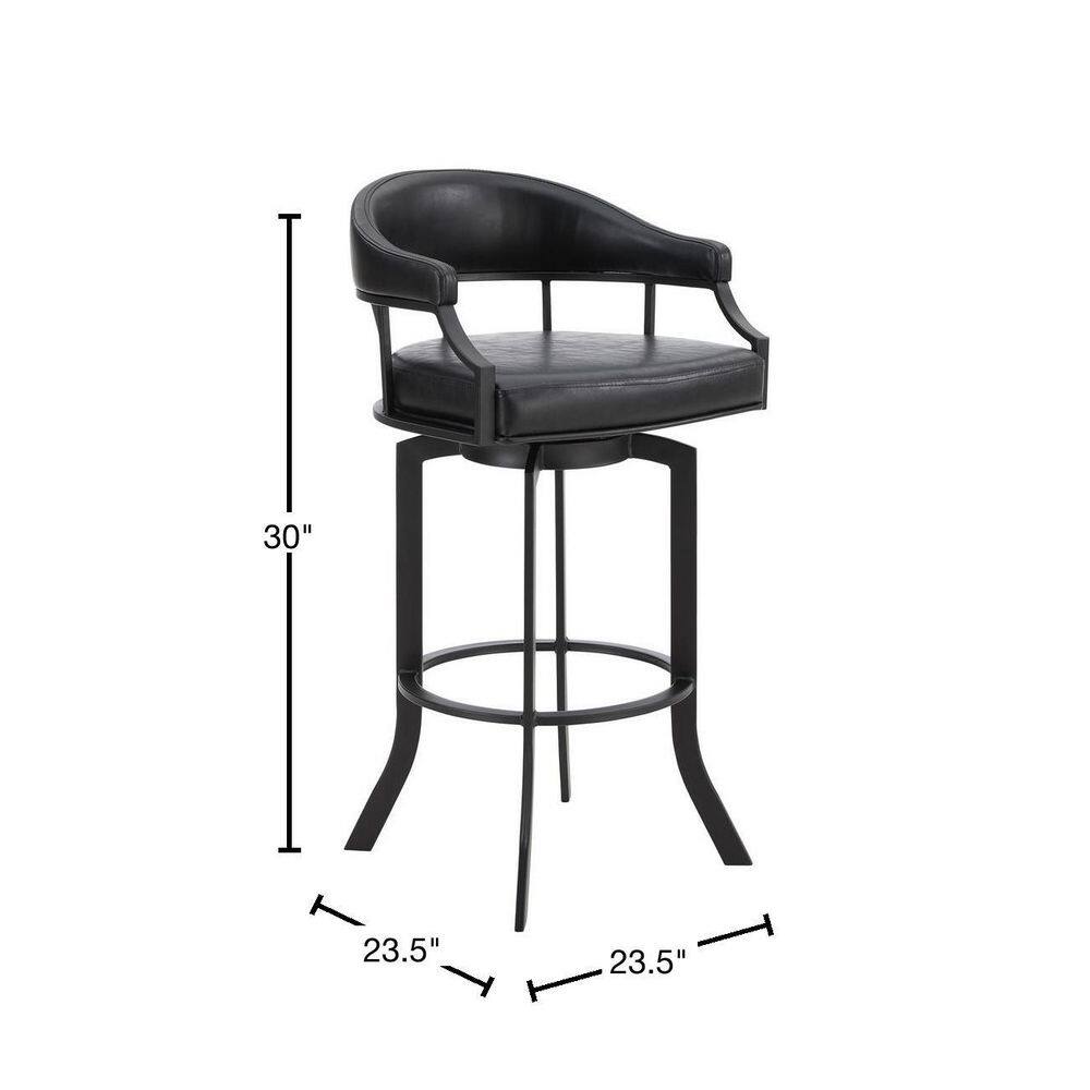 Black Faux Leather Swivel Bar Stool with Metal Frame