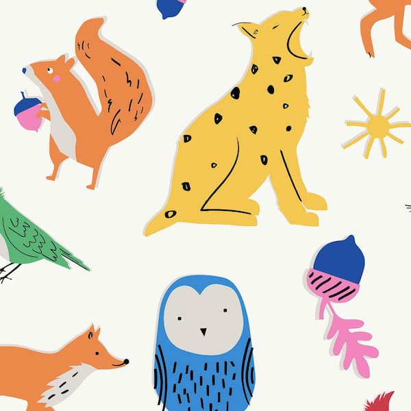 JOULES Joules Country Critters Heroes White and Rainbow Wallpaper