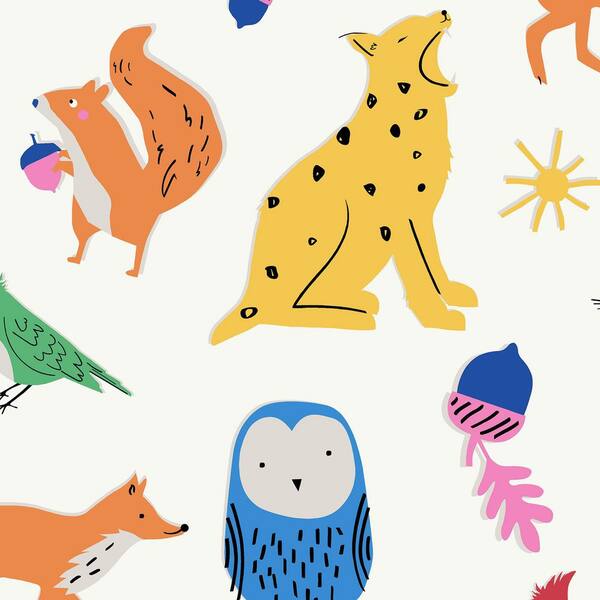 JOULES Joules Country Critters Heroes White and Rainbow Matte Non Woven Removable Paste The Wall Wallpaper Sample