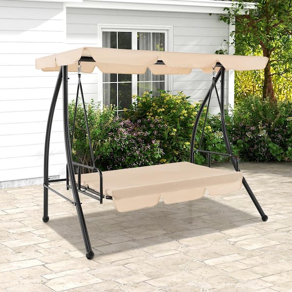 ANGELES HOME 2-Person Convertible Metal Patio Swing Chair ANGELES HOME 2-Person Convertible Metal Patio Swing Chair