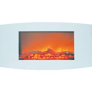 Callisto 35 in. Wall-Mount Electric Fireplace with White Curved Panel and Realistic Log Display