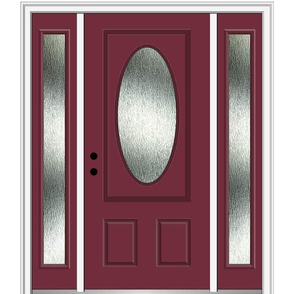 MMI Door 60 in. x 80 in. Right-Hand Inswing Rain Glass Burgundy Fiberglass Prehung Front Door on 4-9/16 in. Frame