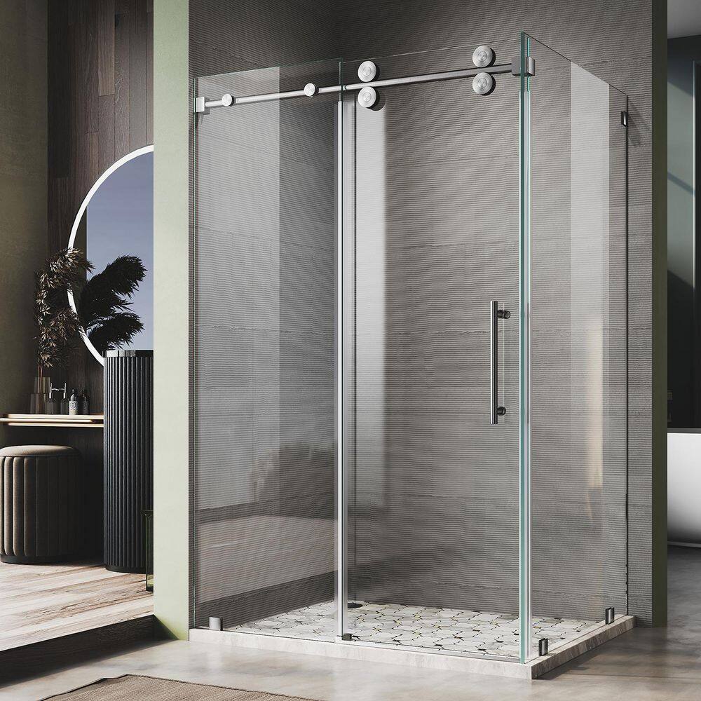 UKS04 49 in. W X 80 in. H X 34 in. D U-Channel Sliding Frameless Corner Shower Enclosure in Brushed Nickel, Clear Glass price history on PriceWatchPro