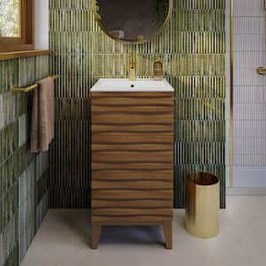 Cascade 18 in. Bathroom Vanity in Brown Oak with White Ceramic Top