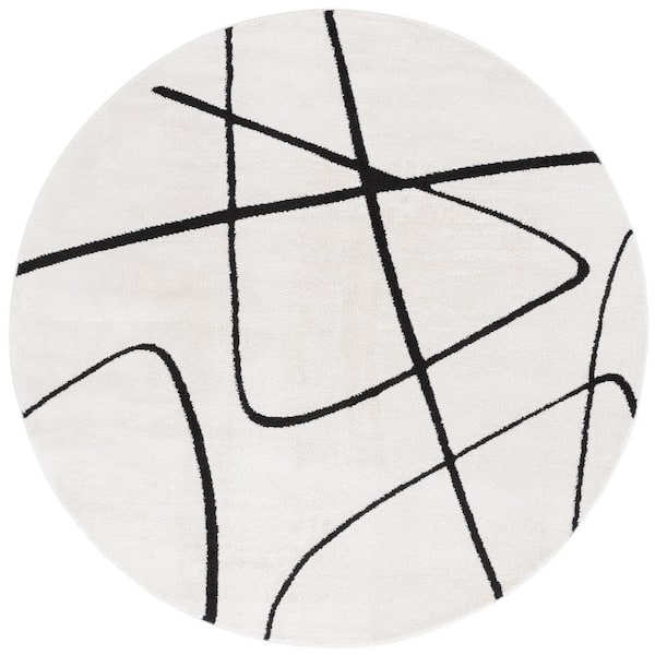 Melody 4 ft. x 4 ft. Ivory/Black Abstract Linear Round Area Rug