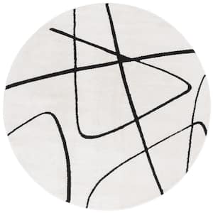 Melody Ivory/Black 7 ft. x 7 ft. Abstract Linear Round Area Rug