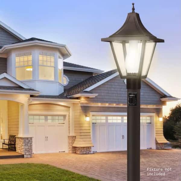 7 ft. Bronze Outdoor Direct Burial Lamp Post with Convenience Outlet and Dusk to Dawn Photo Sensor fits 3 in. Post Top