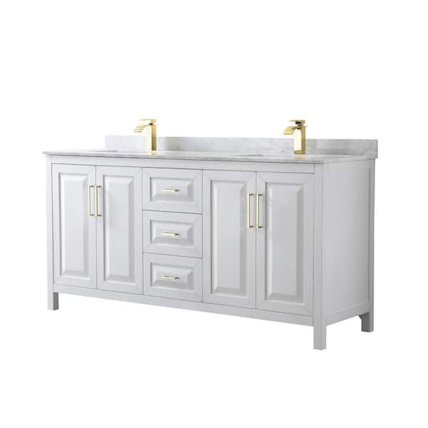 Wyndham Collection Daria 72 in. W x 22 in. D x 35.75 in. H Double Sink Bath Vanity in White with White Carrara Marble Top